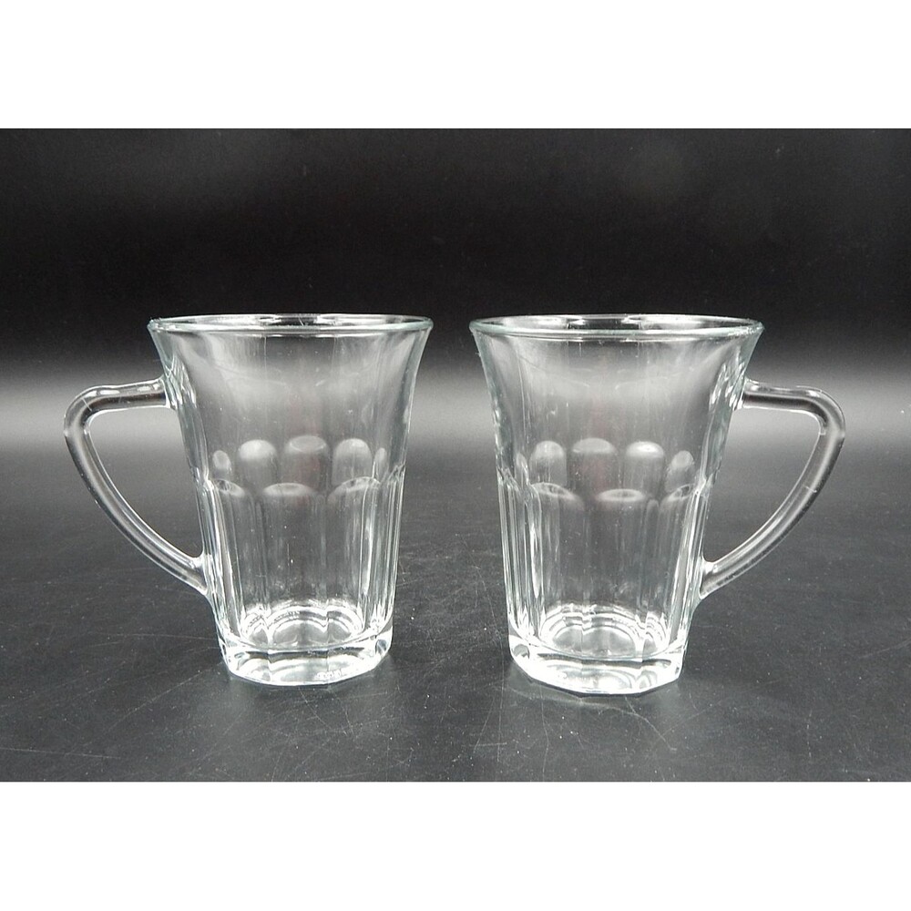 Bormioli Rocco Siena Tea Mug 6 oz Clear Glass Paneled Coffee Tempered Pair Set 2